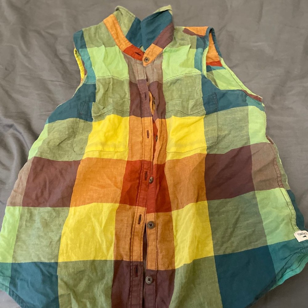 Toad and Co Checkered Plaid Sleeveless Button Up